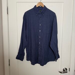 Vintage Brooks Brothers Irish Linen Shirt Mens Sz L Blue Button Down Hong Kong